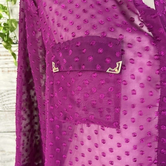 The Limited Blouse Tunic size Large Mulberry Purple Sheer Gold Pockets Lagenlook - Picture 6 of 10